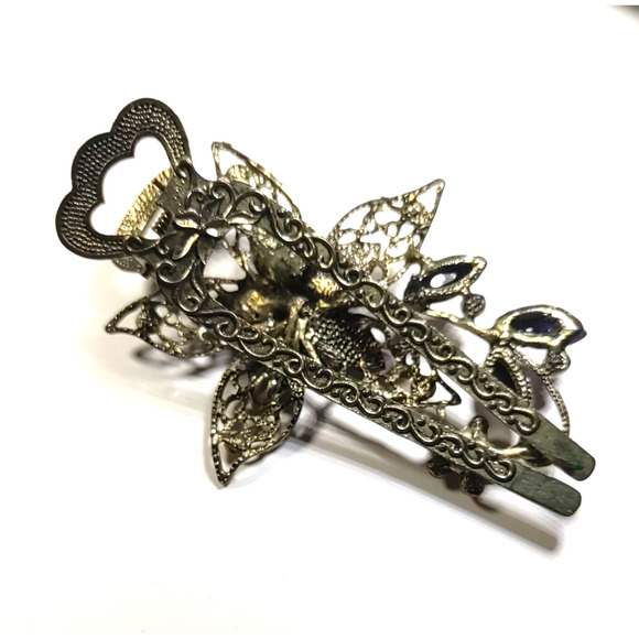 Hair Barrette Clip Gold Tone Purple Shiny Rhinestones Elegant Wedding Pageant - Picture 5 of 6